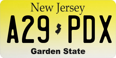 NJ license plate A29PDX