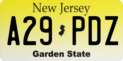 NJ license plate A29PDZ