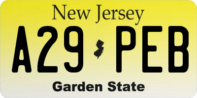 NJ license plate A29PEB