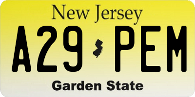 NJ license plate A29PEM