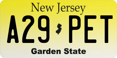 NJ license plate A29PET
