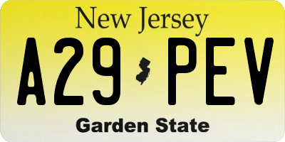 NJ license plate A29PEV