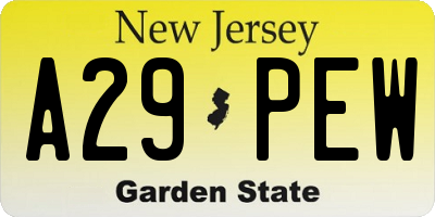 NJ license plate A29PEW