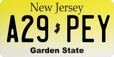 NJ license plate A29PEY