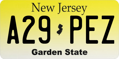 NJ license plate A29PEZ