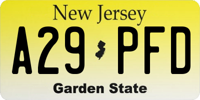 NJ license plate A29PFD
