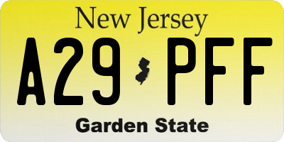 NJ license plate A29PFF