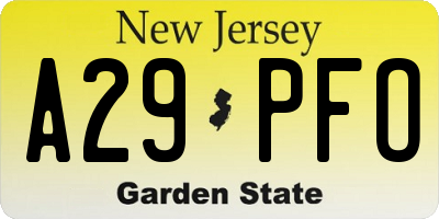NJ license plate A29PFO