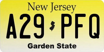NJ license plate A29PFQ