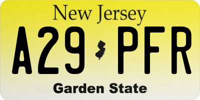 NJ license plate A29PFR