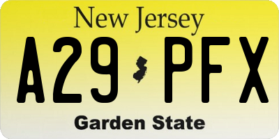 NJ license plate A29PFX