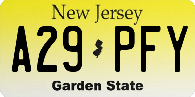 NJ license plate A29PFY