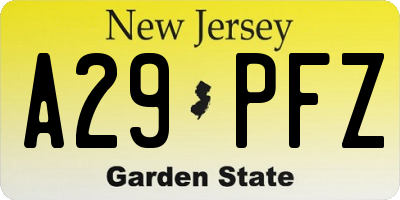 NJ license plate A29PFZ