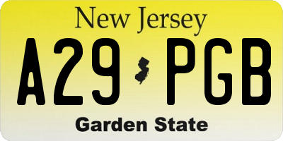 NJ license plate A29PGB