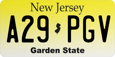 NJ license plate A29PGV
