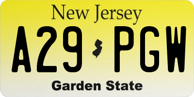 NJ license plate A29PGW