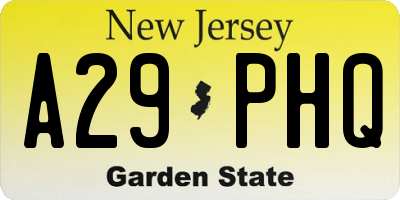 NJ license plate A29PHQ