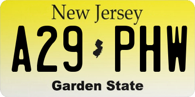 NJ license plate A29PHW
