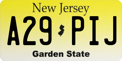 NJ license plate A29PIJ