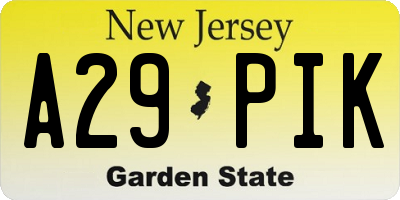 NJ license plate A29PIK
