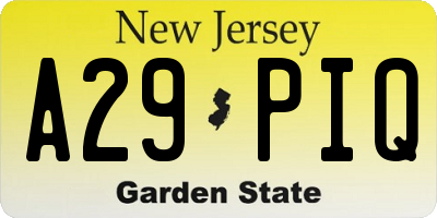 NJ license plate A29PIQ