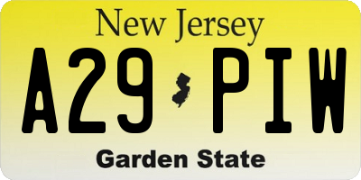 NJ license plate A29PIW