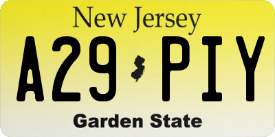 NJ license plate A29PIY