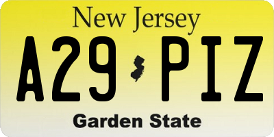 NJ license plate A29PIZ