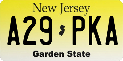 NJ license plate A29PKA
