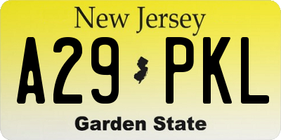 NJ license plate A29PKL