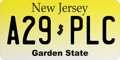 NJ license plate A29PLC