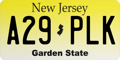 NJ license plate A29PLK