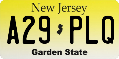 NJ license plate A29PLQ