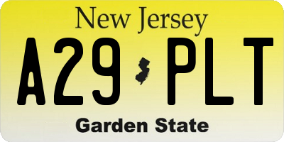 NJ license plate A29PLT