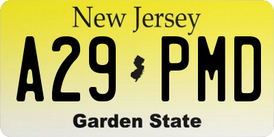 NJ license plate A29PMD