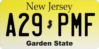 NJ license plate A29PMF
