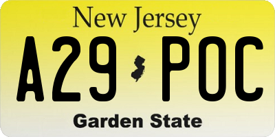 NJ license plate A29POC