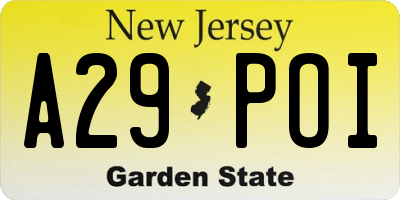 NJ license plate A29POI