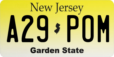NJ license plate A29POM