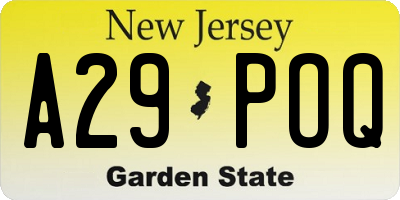 NJ license plate A29POQ
