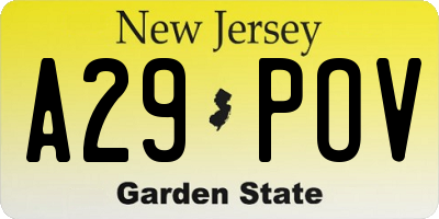 NJ license plate A29POV