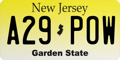 NJ license plate A29POW