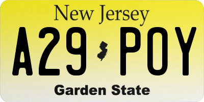 NJ license plate A29POY