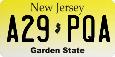 NJ license plate A29PQA