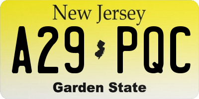 NJ license plate A29PQC