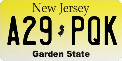 NJ license plate A29PQK