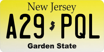NJ license plate A29PQL