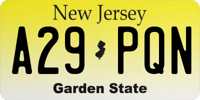 NJ license plate A29PQN