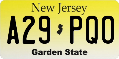 NJ license plate A29PQO