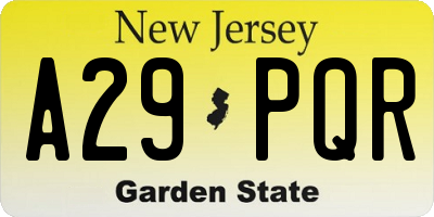 NJ license plate A29PQR
